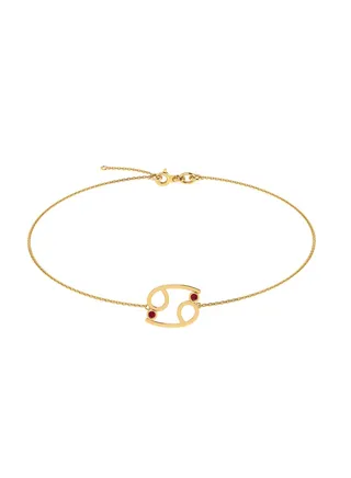 Capri Gold 18K Yellow Gold Cancer Zodiac Sign Bracelet with Ruby 
