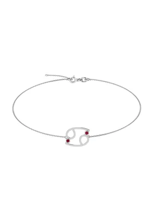 Capri Gold 18K White Gold Cancer Zodiac Sign Bracelet with Ruby 