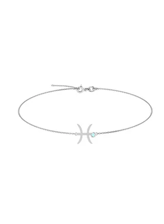 Capri Gold 18K White Gold Pisces Zodiac Sign Bracelet with Aquamarine 
