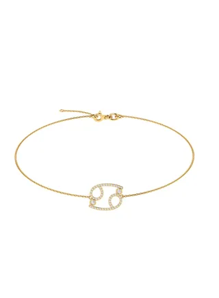 Capri Gold 18K Yellow Gold Cancer Zodiac Sign Bracelet with Diamonds 