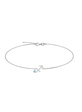 Capri Gold 18K White Gold Sagittarius Zodiac Sign Bracelet with Blue Topaz and Diamond 