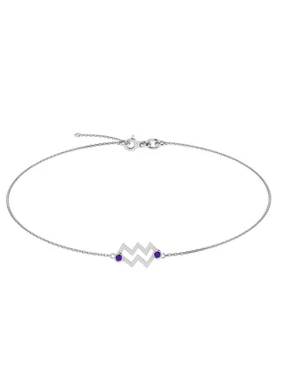 Capri Gold 18K White Gold Aquarius Zodiac Sign Bracelet with Amethyst 
