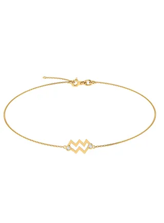 Capri Gold 18K Yellow Gold Aquarius Zodiac Sign Bracelet with Diamond 
