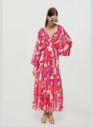 Cape Sleeve V-Neck Dress