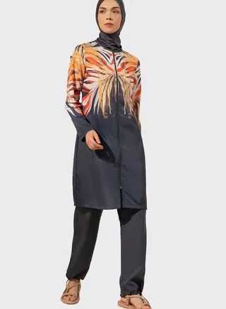 Printed Zip Detail Burkini Set
