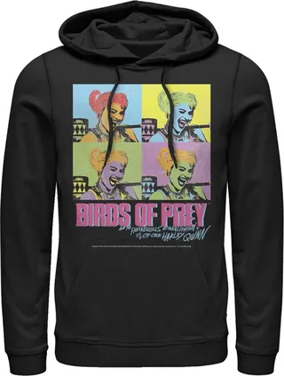 Men's Birds of Prey Harley Quinn Pop Art Pull Over Hoodie - Black - Large