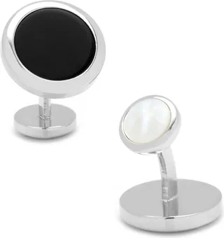 Double Sided Onyx Round Beveled Cufflinks