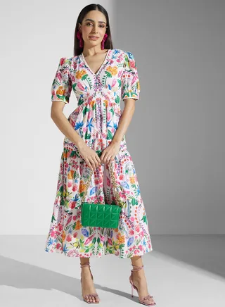Floral Printed Side Slit Dress