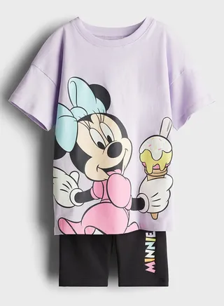Kids Minnie Mouse Print T-Shirt & Shorts Set