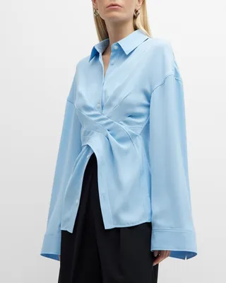 Lewitt Pleated Crossover Collared Shirt