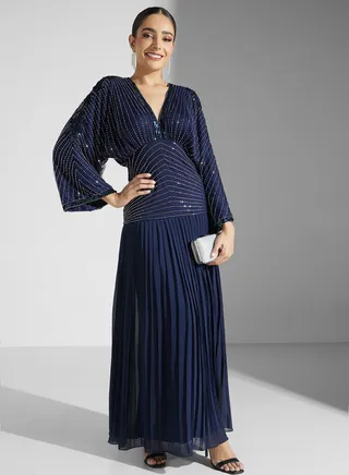 Balloon Sleeve Plisse Dress