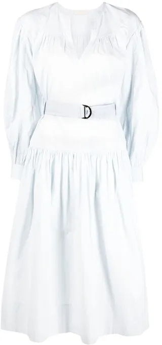 Belted-Waist Poplin Midi Dress