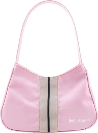Nylon shoulder bag with iconic frontal band