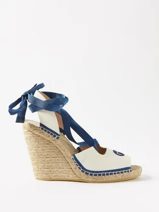 Interlocking G Canvas Espadrille Wedges