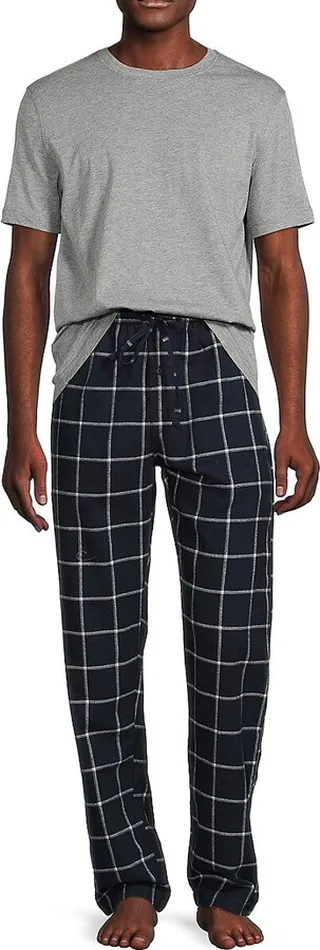 2-Piece Short Sleeve Tee & Windowpane Pants Pajama Set