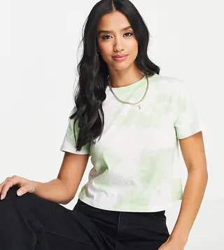 ASOS DESIGN Petite shrunken t-shirt in tie dye in green