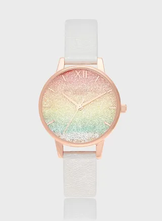 Rainbow Leather Strap Analog Watch