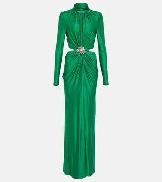 Crystal-embellished ruched cutout gown