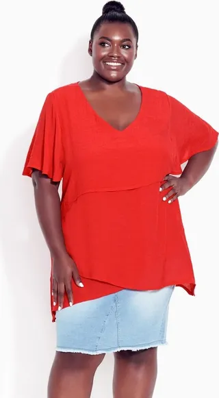 AVENUE| Women's Plus Size Mylah Layer Tunic - scarlet - 30W