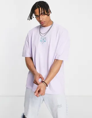 Topman extreme oversized t-shirt with Atlanta embroidery in washed lilac