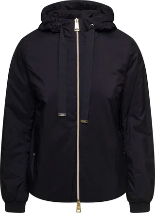 Matt Black Hooded Bomber Jacket In Ultralight Nylon Woman