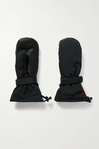 Perfect Moment - Davos Padded Embroidered Ripstop And Leather Mittens - Black