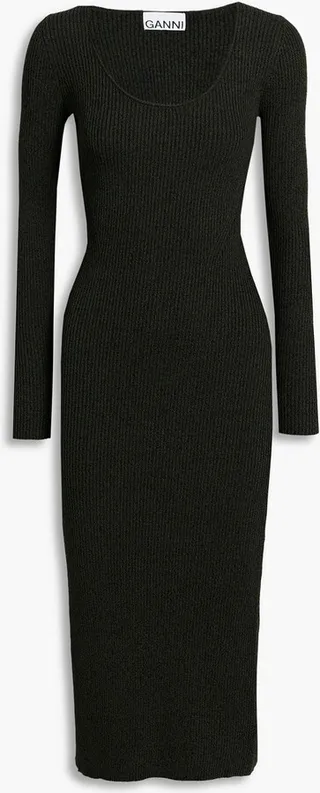 Mélange ribbed-jersey midi dress