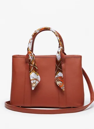 Women Textured Tote Bag with Detachable Strap and Zip Closure
