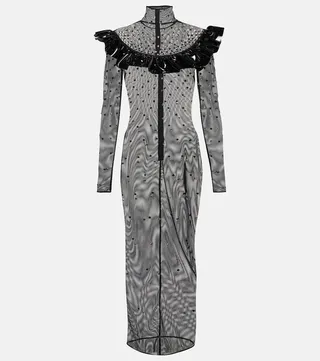 Embellished mesh midi dress
