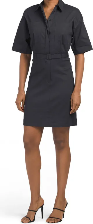 Linen Blend Casual Collar Mini Dress