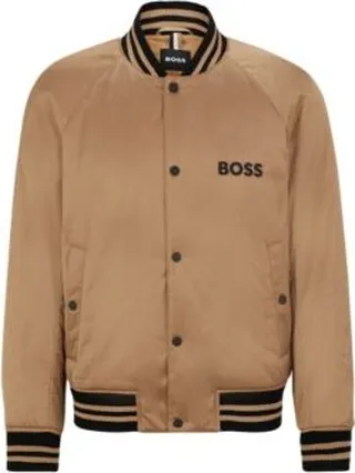 Satin bomber jacket with stripes and branding