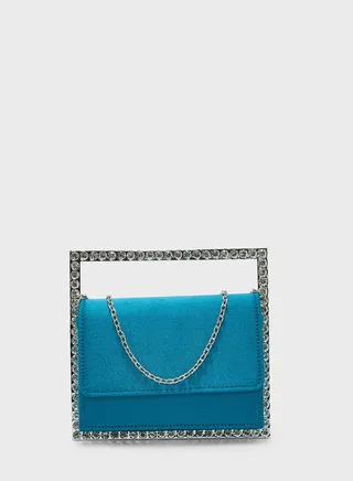 Jewelled Frame Square Clutch Bag