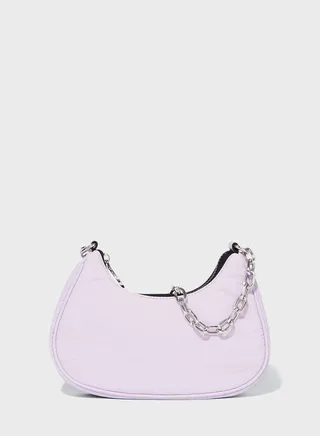 Chain Detail Zip Over Shoulder Bag