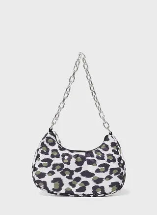 Chain Detail Zip Over Shoulder Bag