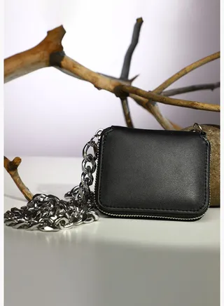 Textured Zip Lock Hand Bag with Chain Strap