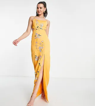 ASOS DESIGN Tall structured maxi dress with stencil floral embellishment