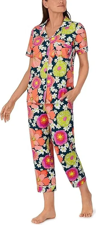 Bedhead PJs Trina Turk x Bedhead Short Sleeve Cropped PJ Set (Fun Floral) Women's Pajama Sets