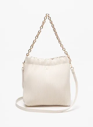 Women Ribbed Bucket Bag With Detachable Strap And Snap Button Closure
