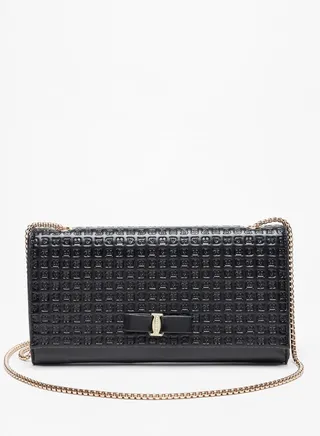 Women Monogram Textured Crossbody Bag With Chain Strap