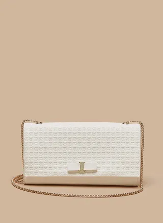 Women Monogram Textured Crossbody Bag With Chain Strap