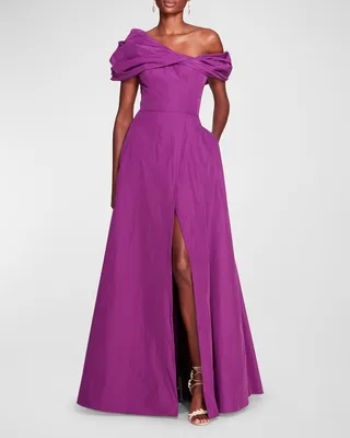 Off-Shoulder Side-Slit Taffeta Ballgown