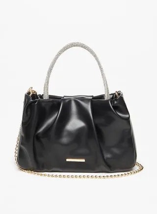 Solid Tote Bag with Embellished Handles