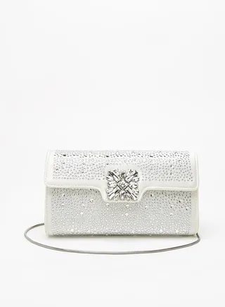 Women's Embellished Crossbody Bag with Detachable Chain Strap and Flap Closure