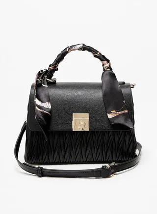 Women's Scarf Detail Crossbody Bag with Detachable Strap and Magnetic Closure