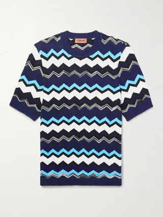 Striped Textured Cotton-Blend T-Shirt