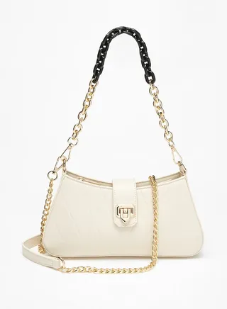 Women Quilted Shoulder Bag With Chain Strap And Zip Closure