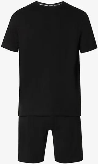 Mens Black Branded-waistband tretch-cotton Pyjama set