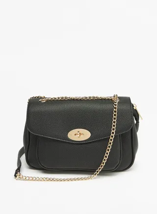 Textured Crossbody Bag with Chain Strap and Clasp Closure By Shoexpress