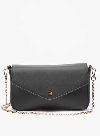 Solid Crossbody Bag with Detachable Strap and Flap Closure By Shoexpress