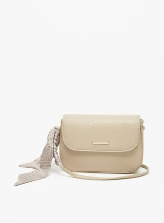 Women Textured Crossbody Bag with Scarf